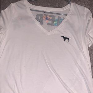 White V-Neck T-Shirt with Dog Logo